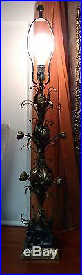 Vintage Mid-Century Italian Tole Gilt Floral on Marble Base 37 Table Lamp
