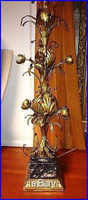 Vintage Mid-Century Italian Tole Gilt Floral on Marble Base 37 Table Lamp