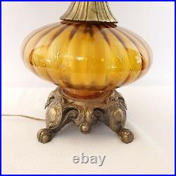 Vintage Mid Century Lamp Amber Glass Hand Blown EF and EF Industries Hollywood