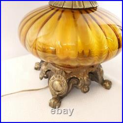 Vintage Mid Century Lamp Amber Glass Hand Blown EF and EF Industries Hollywood
