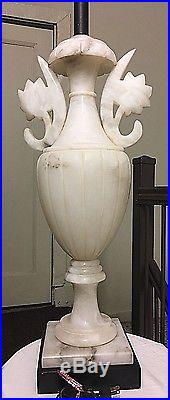 Vintage Mid Century Large 30 Tall Pair Urn Lamps Italian 60s Alabaster Flowers