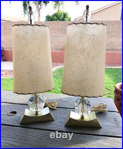 Vintage Mid Century MCM Table Lamps 2 pair with Fiberglass Shades Lucite Gold