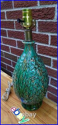 Vintage Mid Century Modern 16 Ceramic Green Orange Lava Drip Glaze Table Lamp