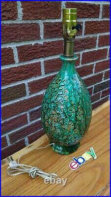 Vintage Mid Century Modern 16 Ceramic Green Orange Lava Drip Glaze Table Lamp
