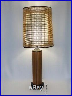 Vintage Mid Century Modern 36 GRUVWOOD Lamp Double Rattan Fiber Shade SZ LARGE