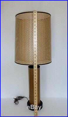 Vintage Mid Century Modern 36 GRUVWOOD Lamp Double Rattan Fiber Shade SZ LARGE