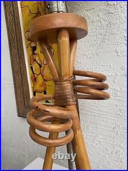Vintage Mid Century Modern 50's Rattan And Maple Palm Beach Deco Table Lamp