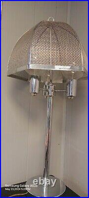 Vintage Mid Century Modern Art Deco Laurel style Chrome Mesh Clover Table Lamp