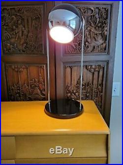 Vintage Mid Century Modern Black + Chrome Eyeball Atomic Desk Table Lamp Light