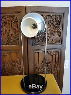 Vintage Mid Century Modern Black + Chrome Eyeball Atomic Desk Table Lamp Light