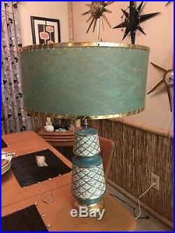 Vintage Mid Century Modern Blue Turquoise Teal Speckled Ceramic Table Lamp MCM