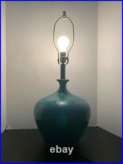 Vintage Mid Century Modern Blue and Green Art Glazed Ceramic Table Lamp