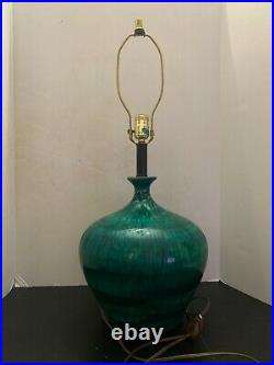 Vintage Mid Century Modern Blue and Green Art Glazed Ceramic Table Lamp