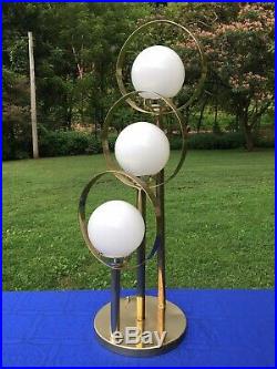 Vintage Mid Century Modern Brass Circle Hoop Atomic Ball Shade Table Lamp Light