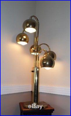 Vintage Mid Century Modern Brass Tone Tiered Eyeball Orb Waterfall Table Lamp