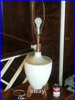 Vintage Mid Century Modern Ceramic and teak or wood Table Lamp Retro footed base