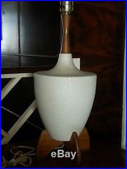 Vintage Mid Century Modern Ceramic and teak or wood Table Lamp Retro footed base