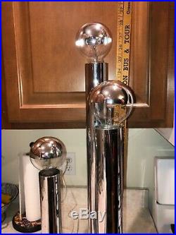Vintage Mid Century Modern Chrome 3 Tiered Tube Cylinder Table Lamp