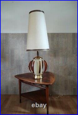 Vintage Mid-Century Modern Danish Wood Cone Shade Table Lamp Light