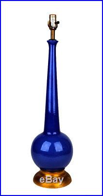 Vintage Mid Century Modern Fabulous Blue Pottery Lamps w Orbs Bubbles Blues Plum