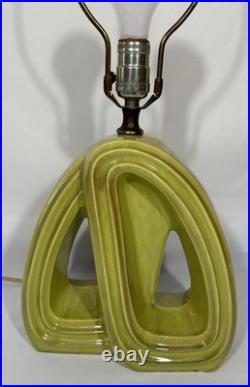 Vintage Mid Century Modern Green Ceramic Organic Geometric Table Lamp