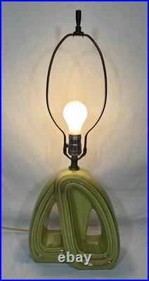 Vintage Mid Century Modern Green Ceramic Organic Geometric Table Lamp