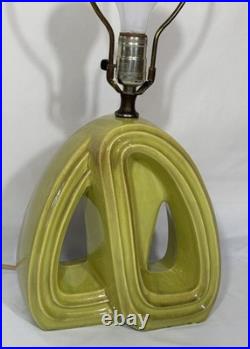 Vintage Mid Century Modern Green Ceramic Organic Geometric Table Lamp