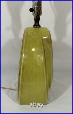 Vintage Mid Century Modern Green Ceramic Organic Geometric Table Lamp
