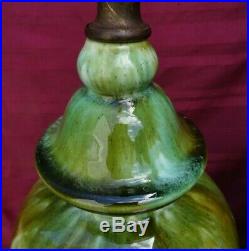 Vintage Mid-Century Modern Green Drip Glaze Pottery Ginger Jar Table lamps Pair