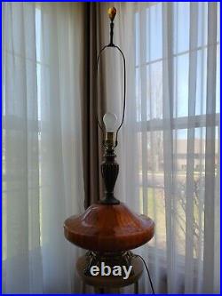 Vintage Mid Century Modern Hollywood Regency Amber Glass Globe Table Lamp