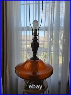 Vintage Mid Century Modern Hollywood Regency Amber Glass Globe Table Lamp