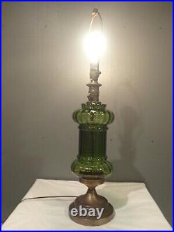 Vintage Mid Century Modern Hollywood Regency Green Glass Table Lamp