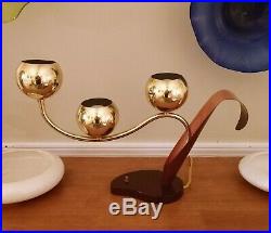 Vintage Mid Century Modern Laurel 3 Brass Ball Orb Tulip Table Lamp Atomic Era