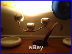 Vintage Mid Century Modern Laurel 3 Brass Ball Orb Tulip Table Lamp Atomic Era