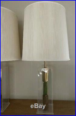 Vintage Mid Century Modern Lucite Table Lamps Modernist Brass Acrylic Laurel