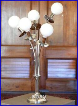 Vintage Mid Century Modern MCM Chrome 5 Light Orb Globe Table Lamp