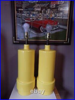 Vintage Mid Century Modern/MCM Yellow Ceramic 33 Tall Pair of TABLE LAMPS
