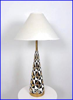 Vintage Mid Century Modern Mosaic Ceramic Table Lamp Black Gold Tye Calif 1950s