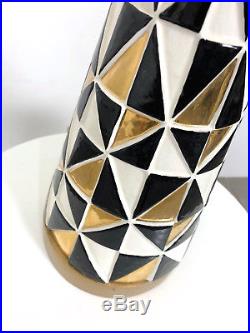 Vintage Mid Century Modern Mosaic Ceramic Table Lamp Black Gold Tye Calif 1950s