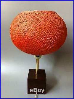 Vintage Mid-Century Modern Orange Basket Weave Spun Lucite Electric Table Lamp