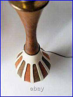 Vintage Mid Century Modern Orange Brown Teardrop Plaster Teak Table Lamp Large