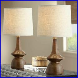 Vintage Mid Century Modern Pair Walnut Table Lamps Shaded Living Room Set of 2