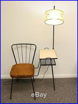 Vintage Mid Century Modern Phone Gossip Table with Chair & Attached Lamp