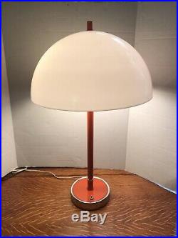 Vintage Mid Century Modern Space Age Mushroom Dome Orange White Table Lamp Light