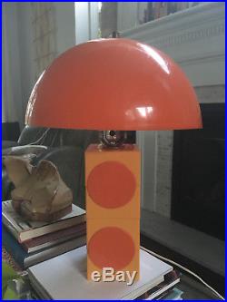 Vintage Mid-Century Modern Space Age Op Art Orange Mushroom Table Lamp Light