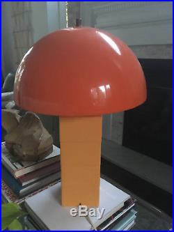 Vintage Mid-Century Modern Space Age Op Art Orange Mushroom Table Lamp Light
