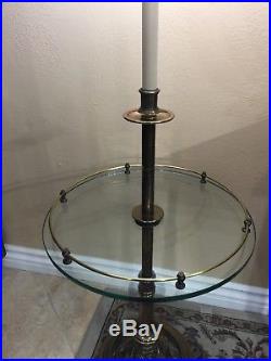 Vintage Mid Century Modern Stiffel Brass Tone Floor Lamp with Glass Side Table
