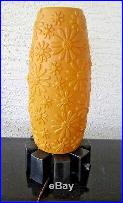 Vintage Mid-Century Modern Table Lamp Boudoir Orange Retro Flowers Beehive Tall