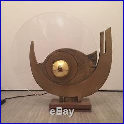 Vintage Mid Century Modern Table Lamp Bronze Acrylic Brutalist Calonaci 60's 70s