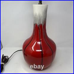 Vintage Mid Century Modern Table Lamp Drip Glaze Red White Black